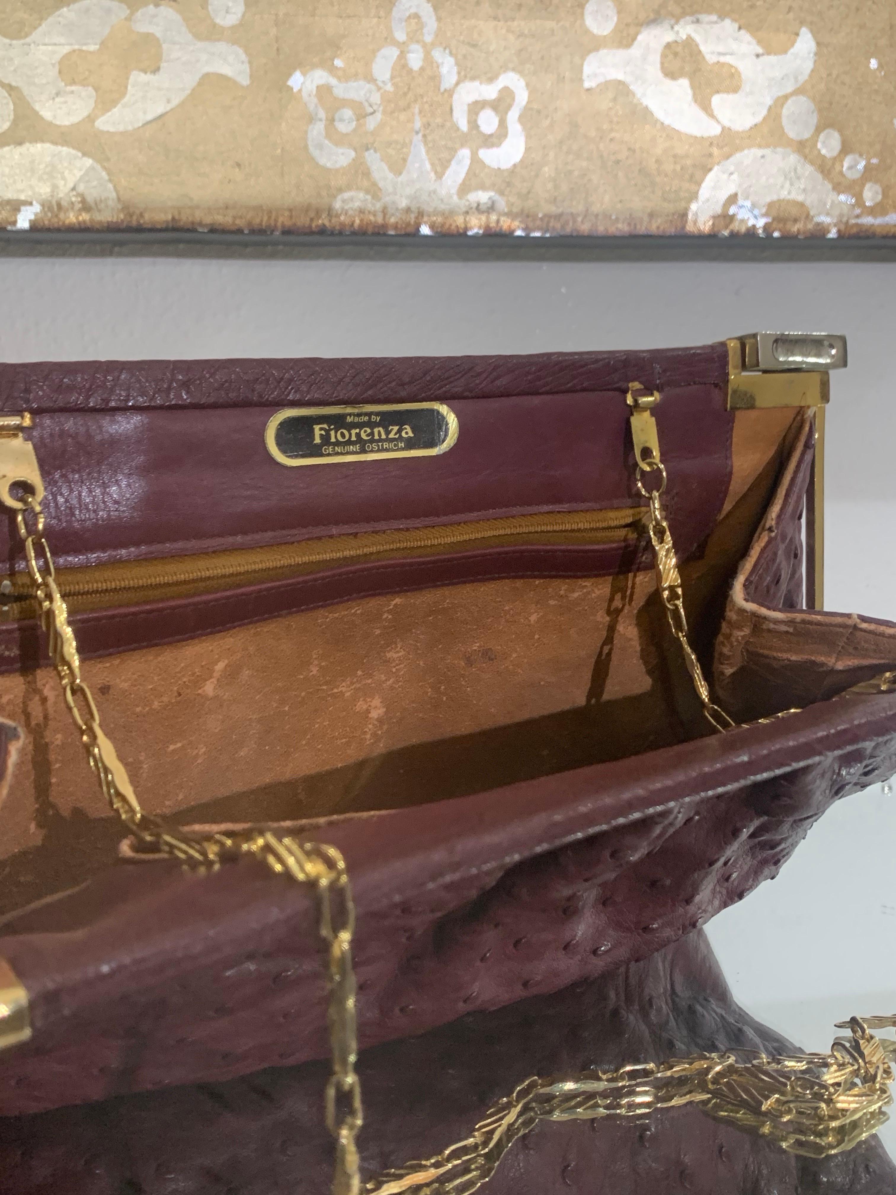 Women's Convertible Fiorenza Chain Handle / Clutch Bag in Burgundy Ostrich Skin For Sale