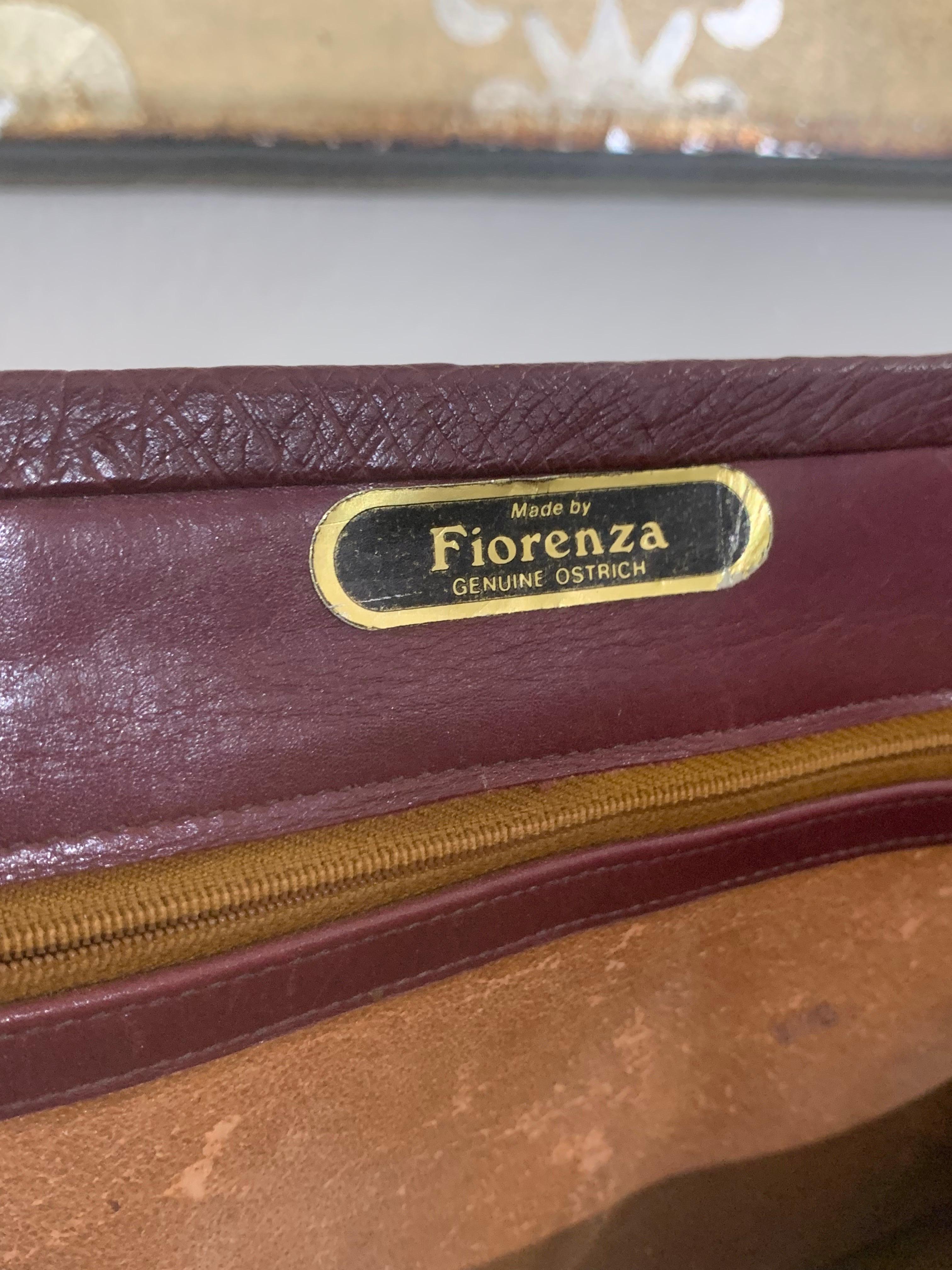 Convertible Fiorenza Chain Handle / Clutch Bag in Burgundy Ostrich Skin For Sale 4