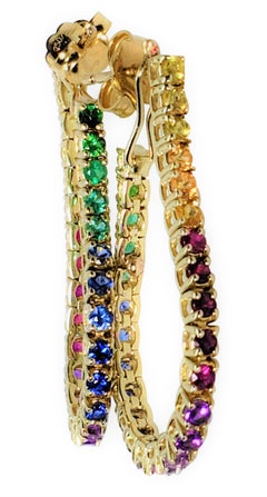 Convertible Flexible Tennis Earrings in Rainbow Gemstones can change into Hoops
