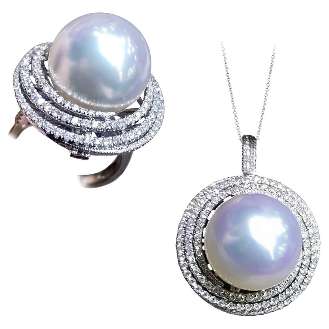 【Crown Radiance】Convertible Galaxy Halo South Sea Pearl & Diamond Ring Pendant