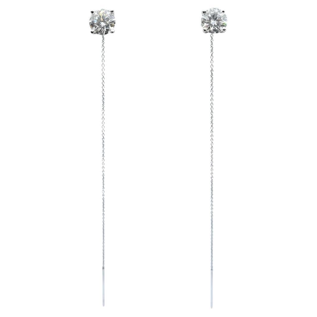 Convertible GIA Diamond Stud Earrings with Detachable Chains in 18K White Gold For Sale