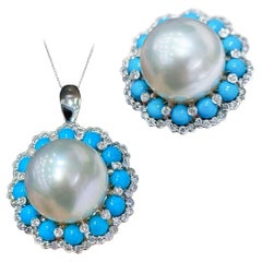 Caelmare】 Anello-pendalina convertibile con perle dei mari del sud e turchesi di Halo Bloom