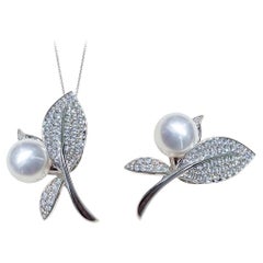 【Vine Symphony】Convertible Lilyleaf South Sea Pearl Diamond Brooch Pendant