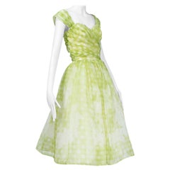 Convertible Lime Gingham and Floral Bouffant Party Dress - Small, 1950s
