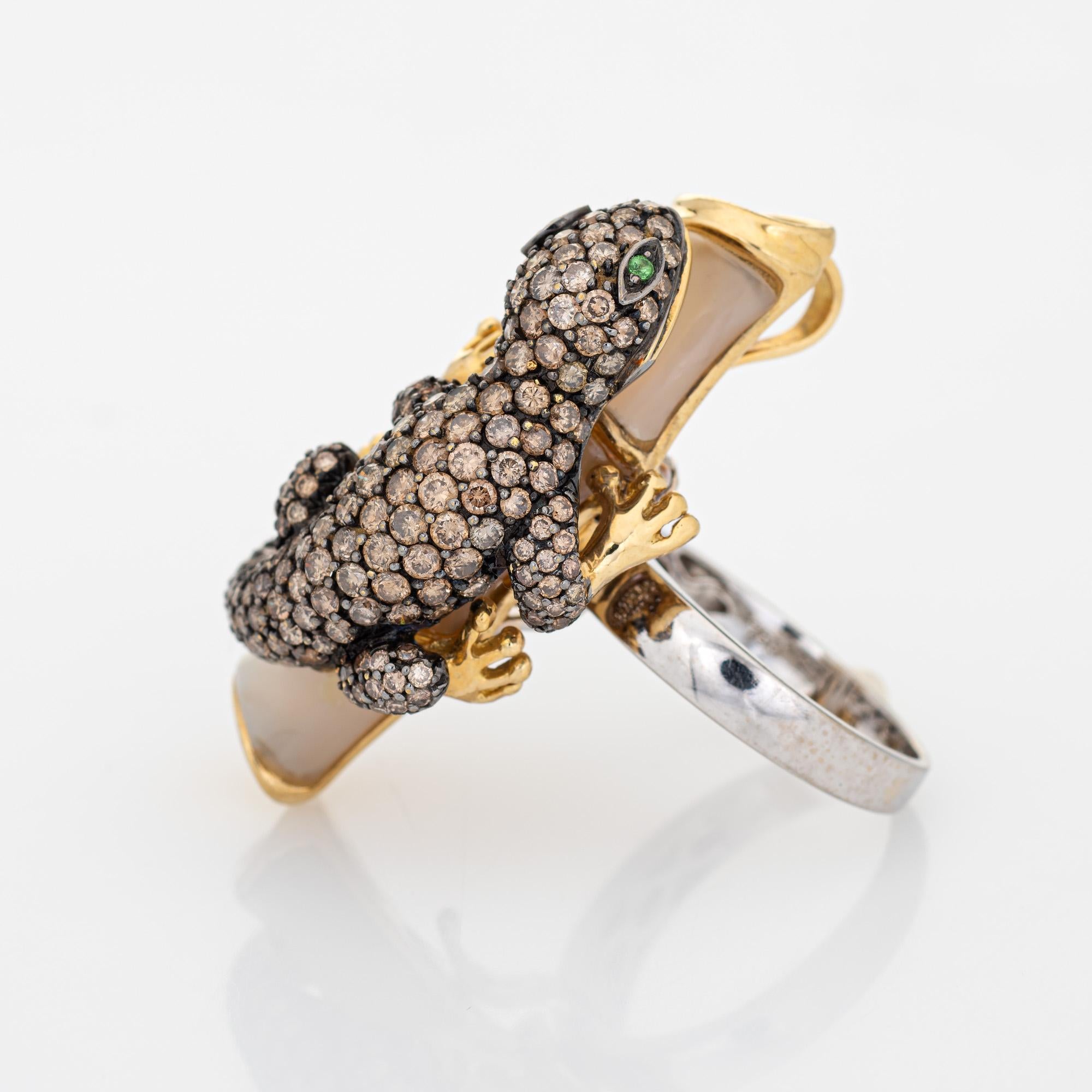 Round Cut Convertible Lizard Ring to Pendant Estate 18k White Gold Diamond Sz 7 Jewelry For Sale