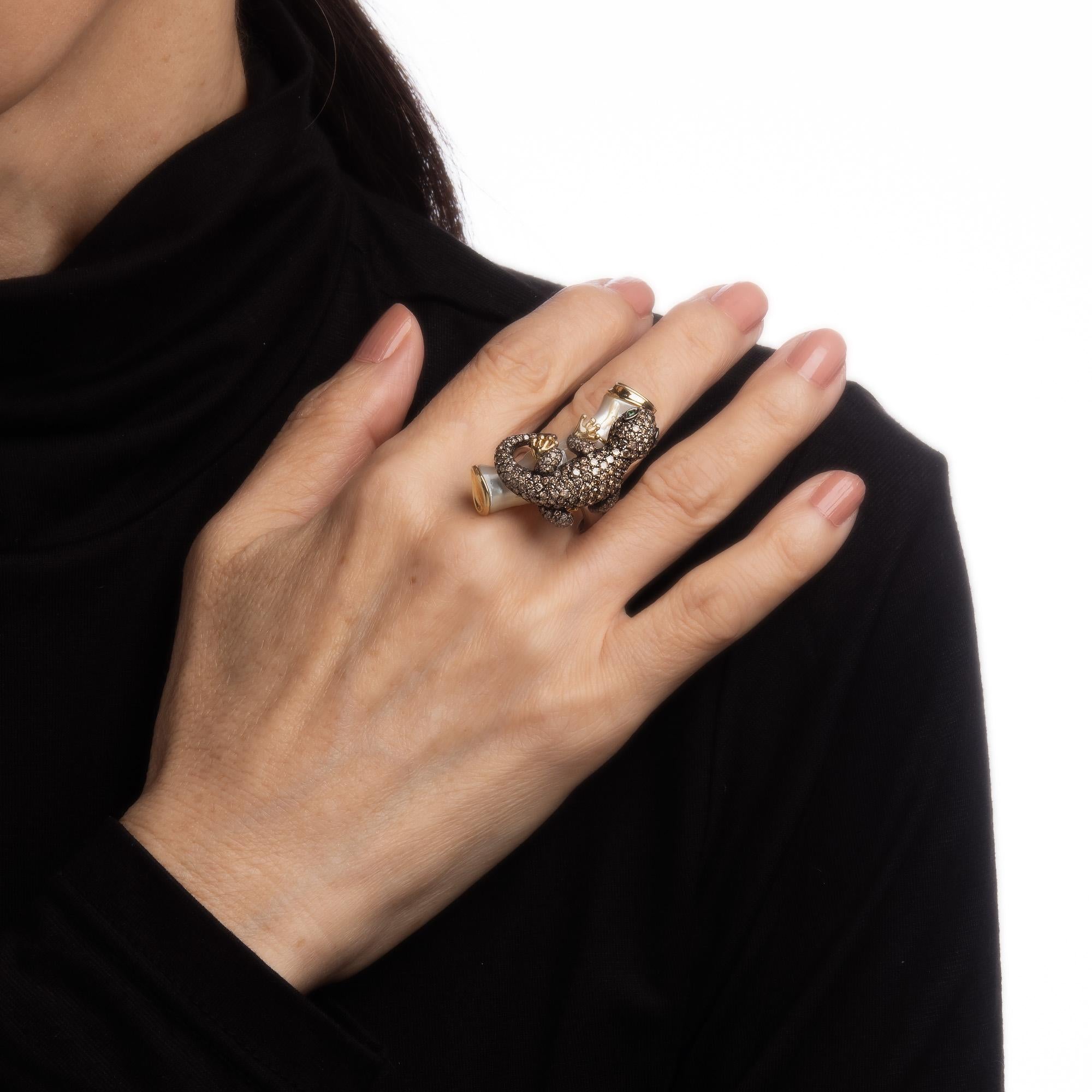 Convertible Lizard Ring to Pendant Estate 18k White Gold Diamond Sz 7 Jewelry For Sale 2