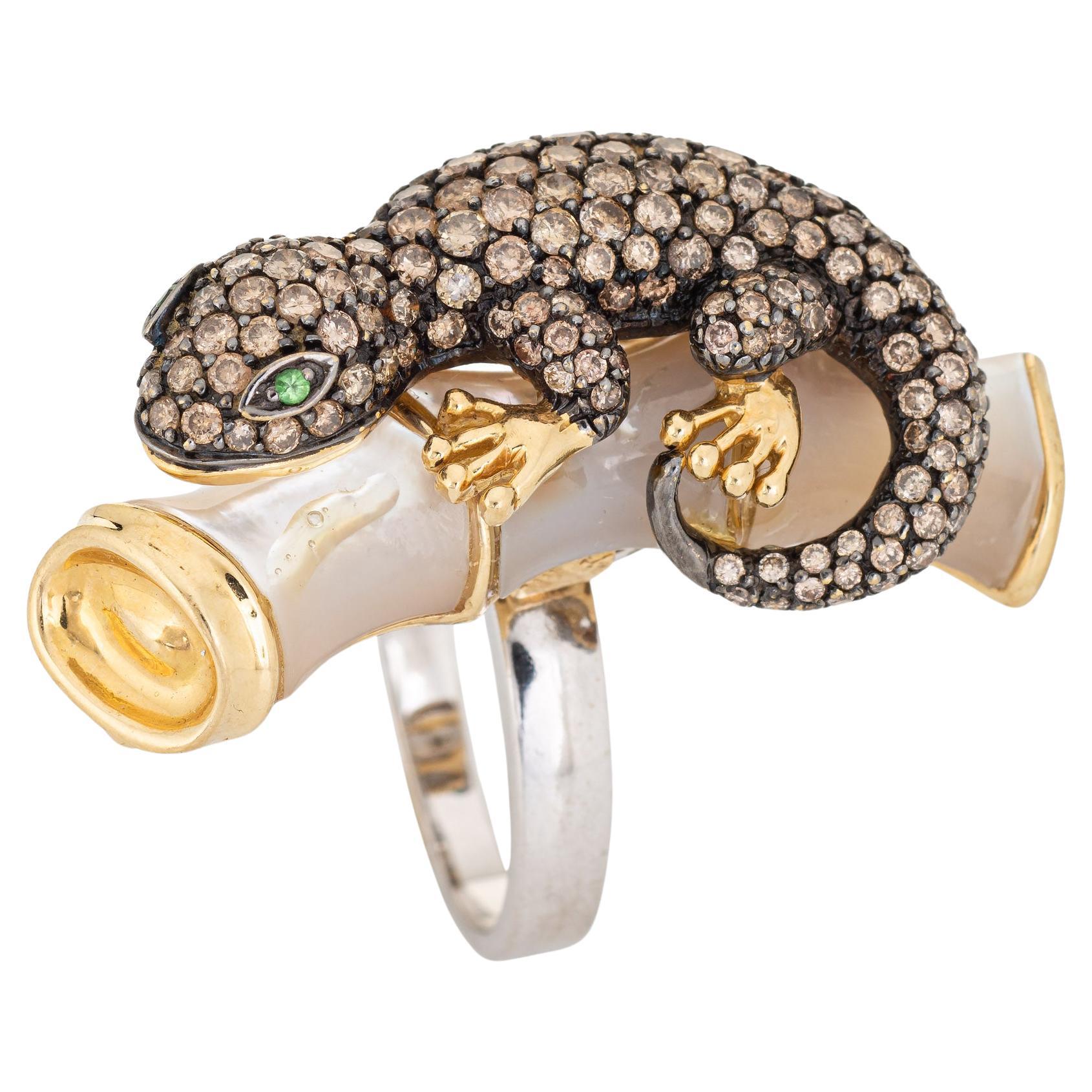 Convertible Lizard Ring to Pendant Estate 18k White Gold Diamond Sz 7 Jewelry For Sale