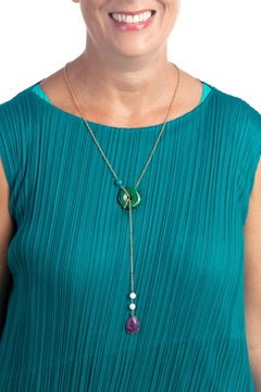 Convertible Necklace Turquoise Malachite 18 Karat Gold Natural Pearls