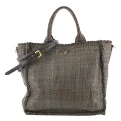Convertible Open Tote Madras Woven Leather Large