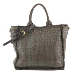 Convertible Open Tote Madras Woven Leather Large