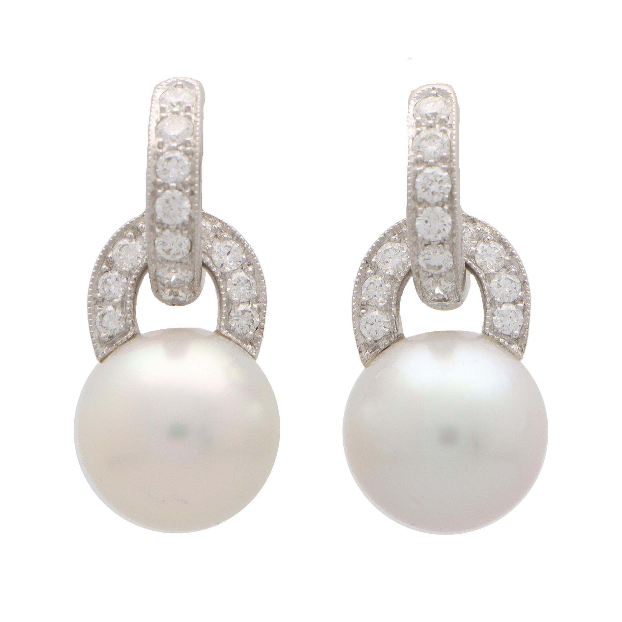 diamond hoop pearl drop earrings
