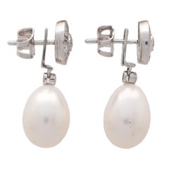 Convertible Pearl and Diamond Drop Stud Earrings Set in 18k White Gold