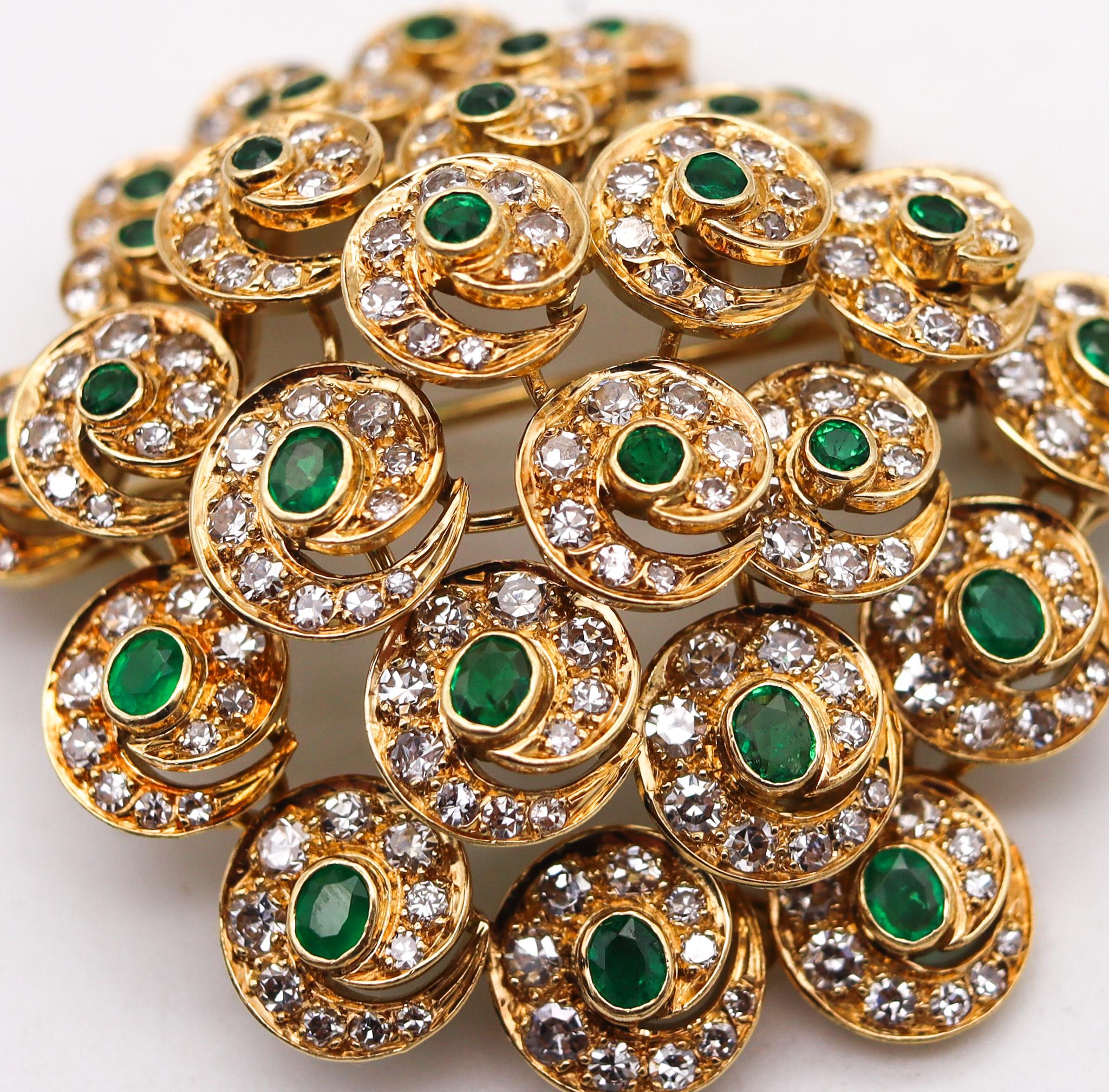 Convertible Pendant Brooch in 18Kt Gold with 10.48 Cts in Diamonds and Emeralds For Sale 1
