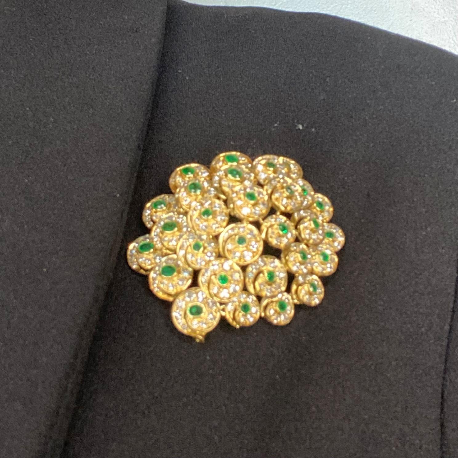 Convertible Pendant Brooch in 18Kt Gold with 10.48 Cts in Diamonds and Emeralds For Sale 2