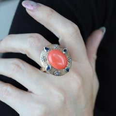 Convertible Pendant Ring In 18Kt Gold With Ctw In Diamonds Sapphires And Coral
