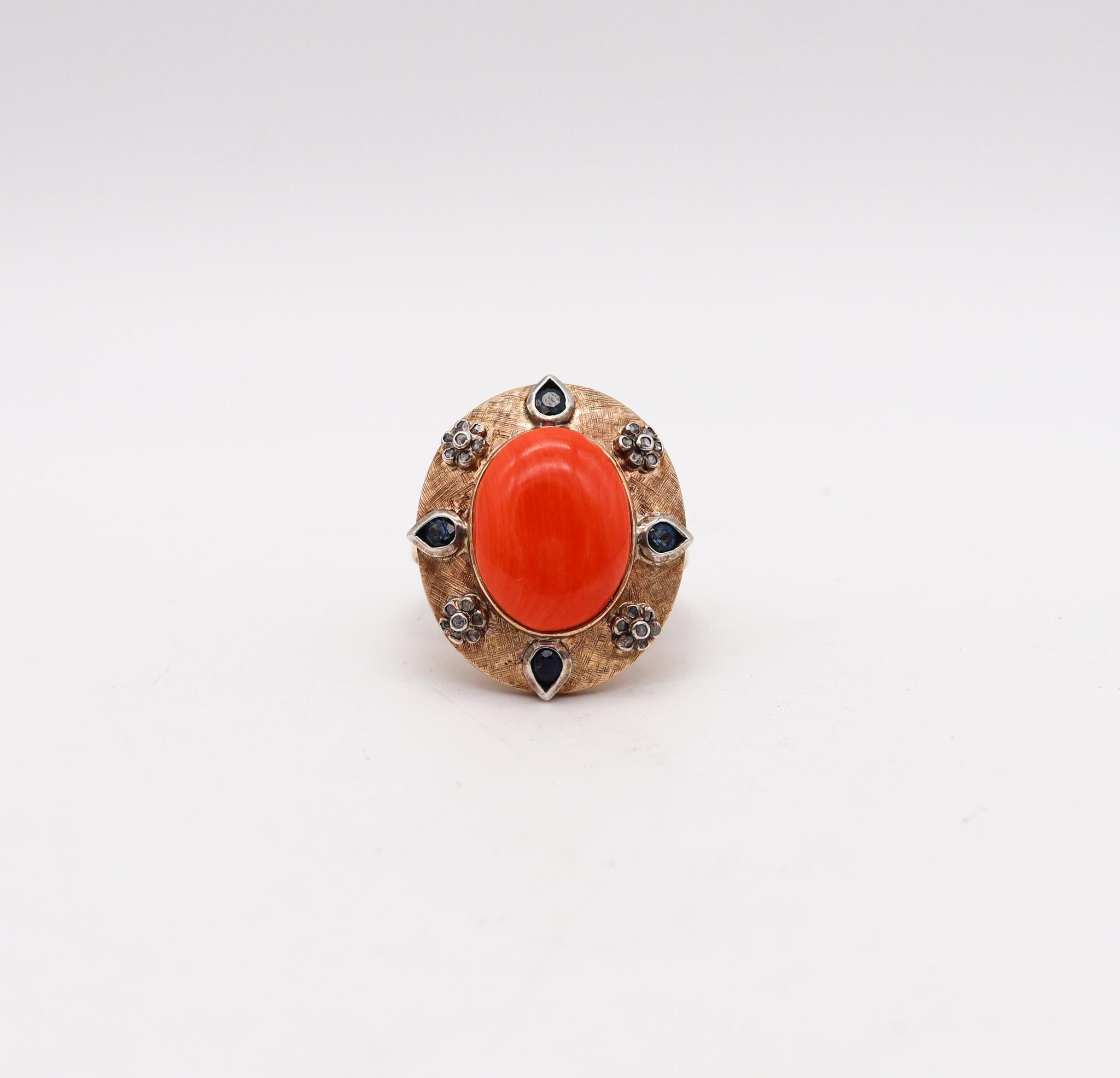 Women's Convertible Pendant Ring In 18Kt Gold With Ctw In Diamonds Sapphires And Coral For Sale