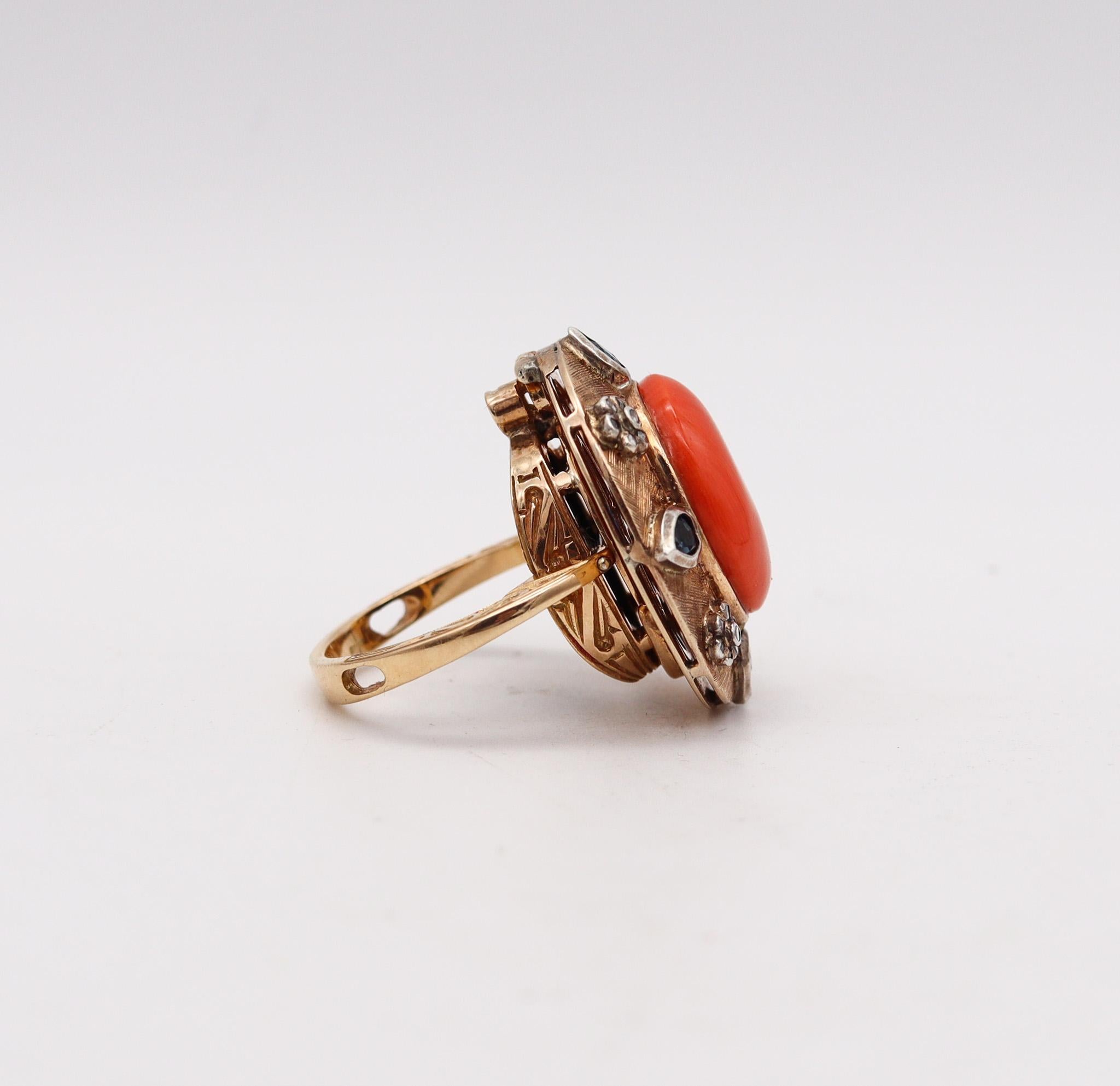 Convertible Pendant Ring In 18Kt Gold With Ctw In Diamonds Sapphires And Coral For Sale 1