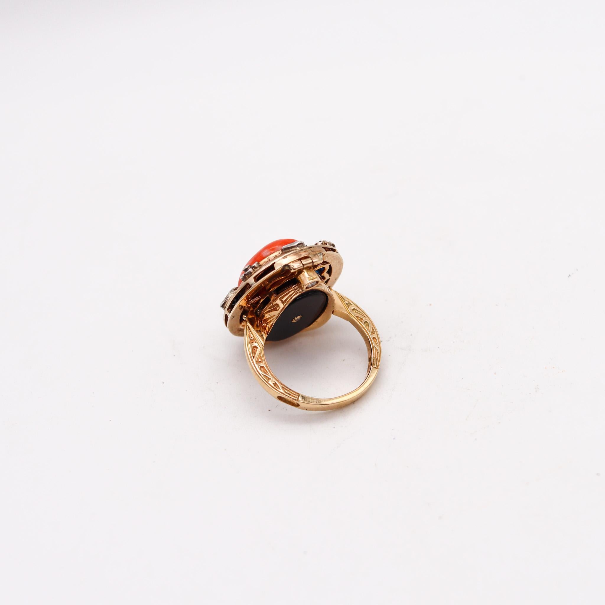 Convertible Pendant Ring In 18Kt Gold With Ctw In Diamonds Sapphires And Coral For Sale 2