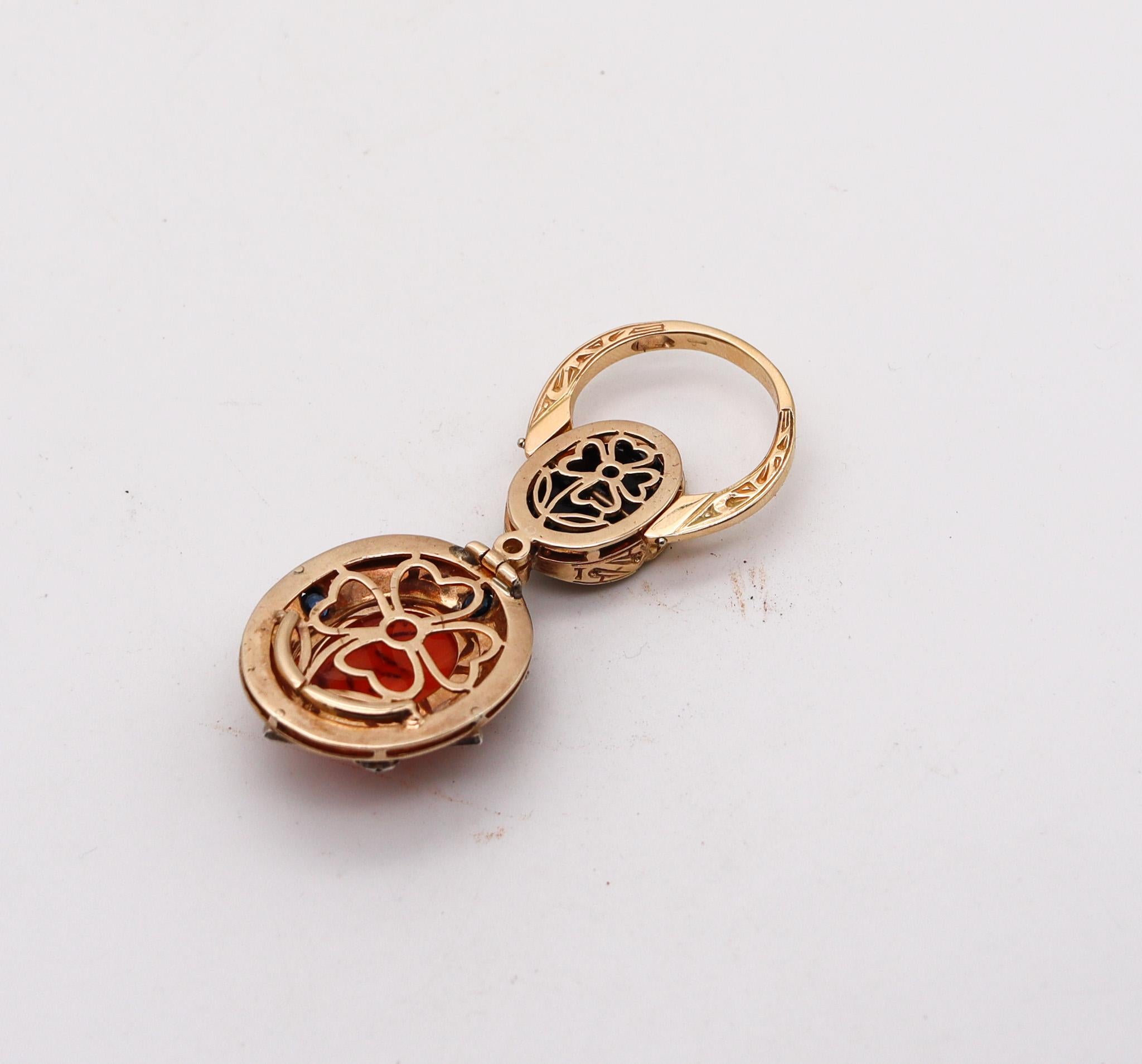 Convertible Pendant Ring In 18Kt Gold With Ctw In Diamonds Sapphires And Coral For Sale 3