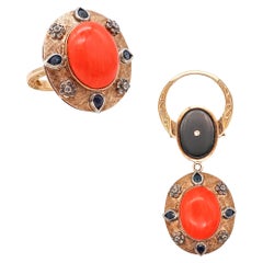 Convertible Pendant Ring In 18Kt Gold With Ctw In Diamonds Sapphires And Coral