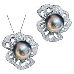 【Vine Symphony】Convertible Petal Lace Tahitian Pearl Diamond Pendant Brooch
