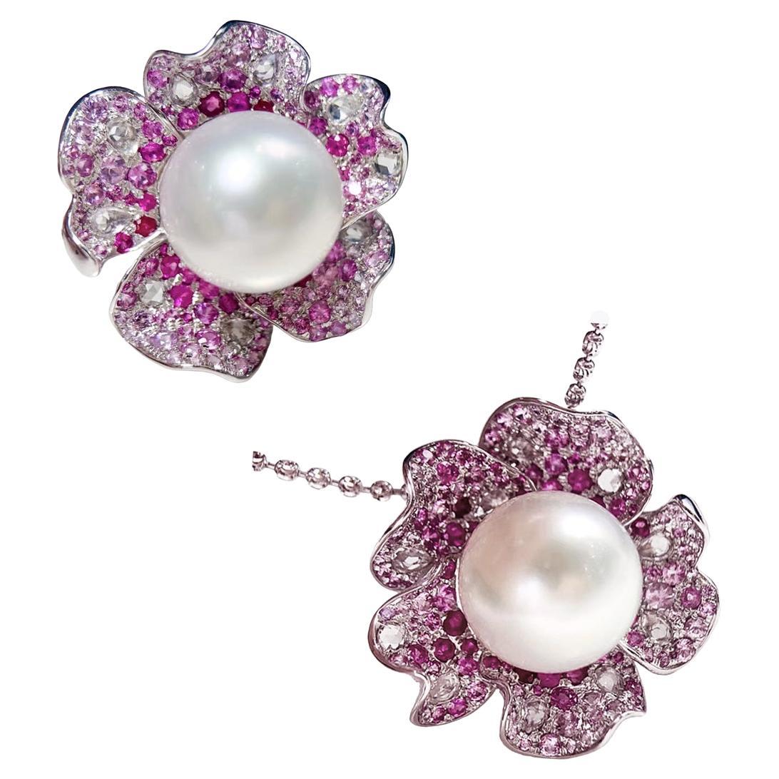 【Crown Radiance】Convertible Royale Bloom South Sea Pearl Sapphire Ring Pendant For Sale