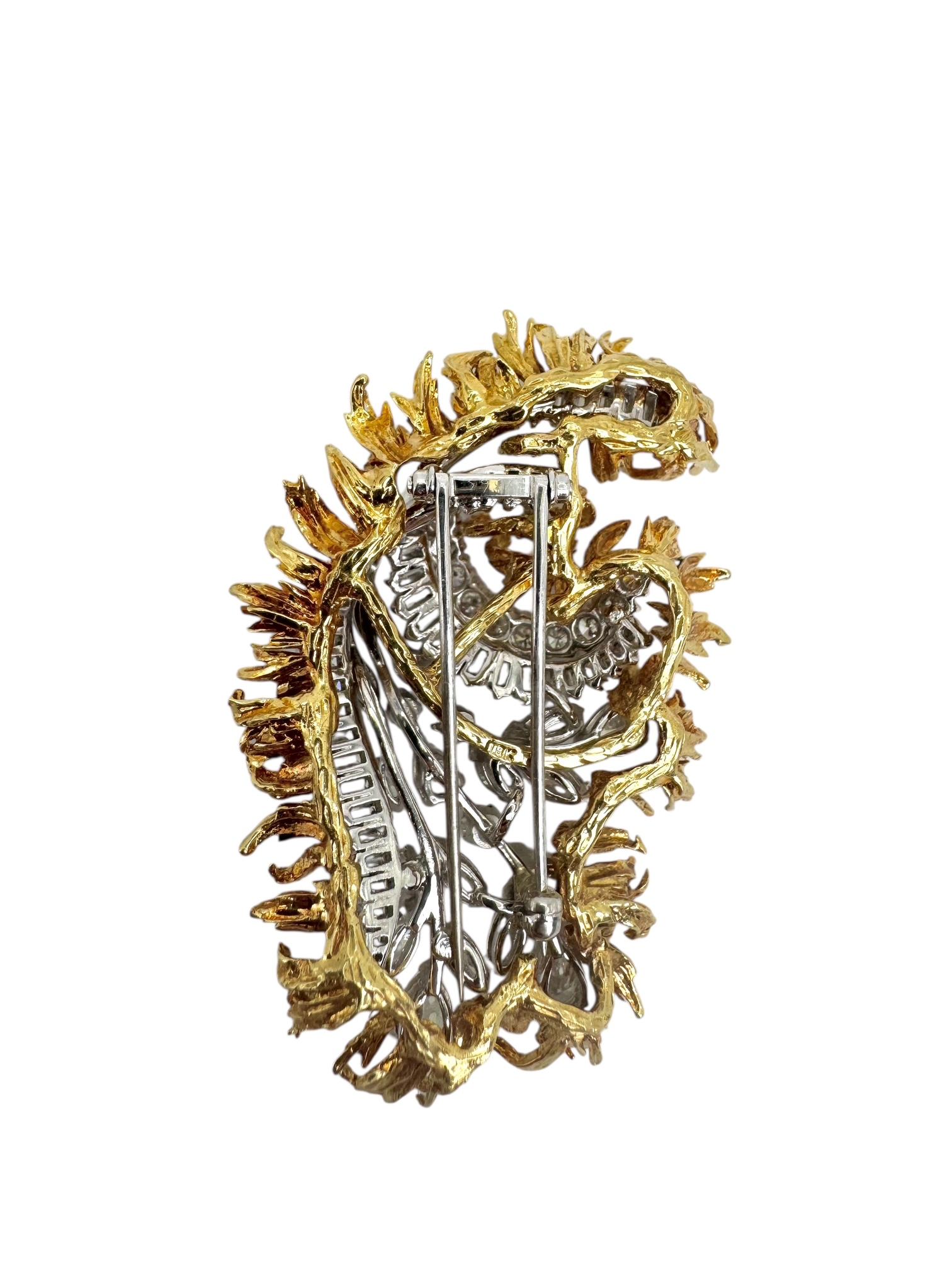 Pear Cut Convertible Platinum and 18K Gold Diamond Brooch For Sale