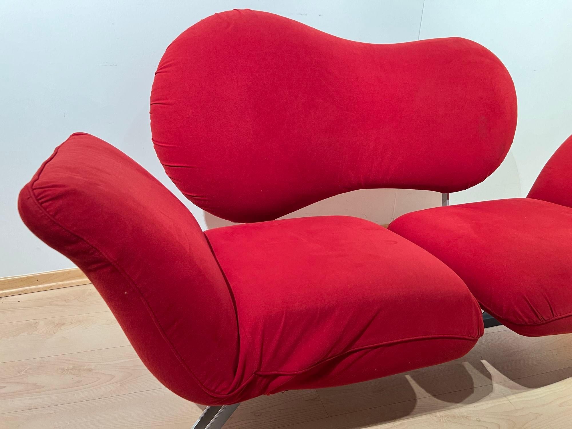 Sofá convertible de diseño postmoderno de Bonaldo, tela roja, Italia circa 1980 en venta 7