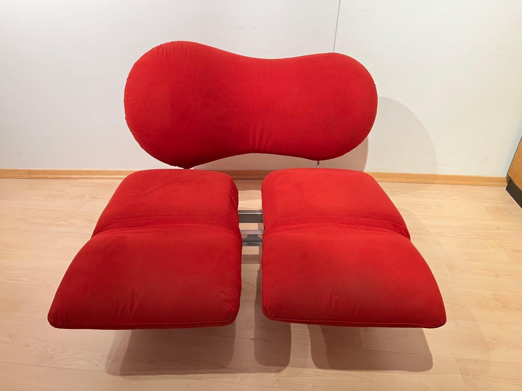 Sofá convertible de diseño postmoderno de Bonaldo, tela roja, Italia circa 1980 finales del siglo XX en venta