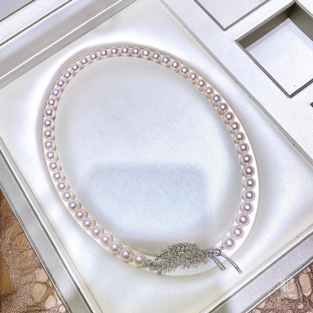 【Vine Symphony】PSL Certified Akoya Pearl Necklace with Detachable Diamond Clasp For Sale 1
