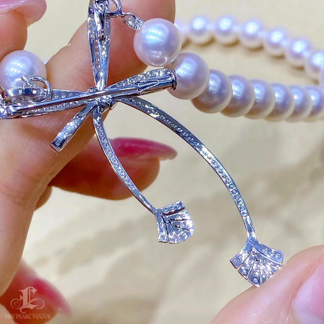 【Lustre Arc】Convertible PSL Certified Pearl Necklace 18K Diamond Pendant For Sale 2