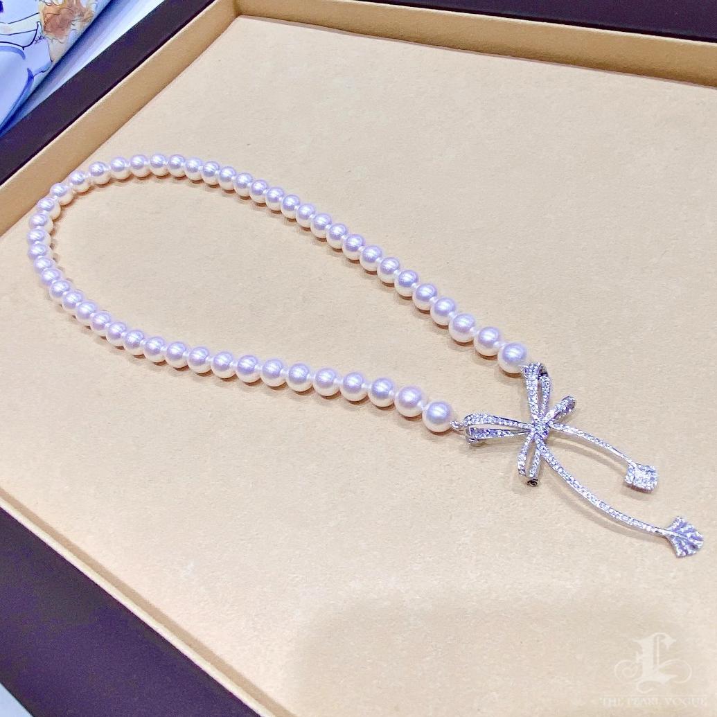 【Lustre Arc】Convertible PSL Certified Pearl Necklace 18K Diamond Pendant For Sale 3