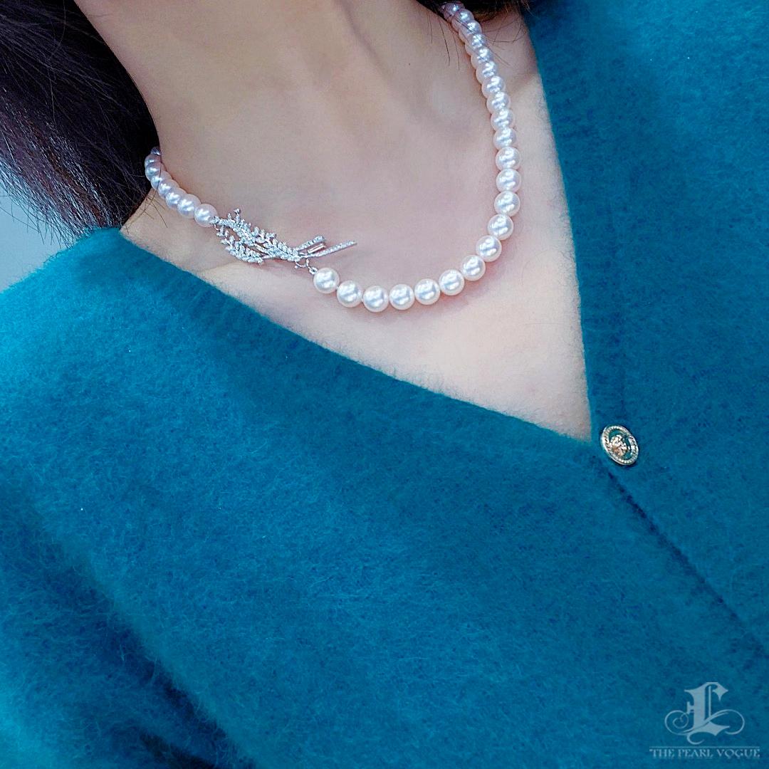【Vine Symphony】PSL Certified Akoya Pearl Necklace with Detachable Diamond Clasp For Sale 3