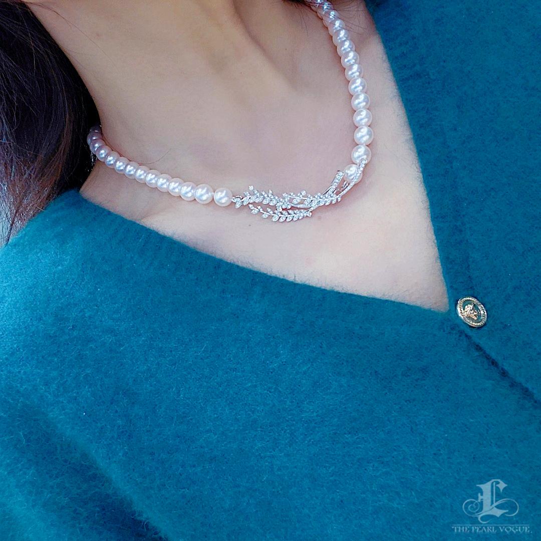 【Vine Symphony】PSL Certified Akoya Pearl Necklace with Detachable Diamond Clasp For Sale 4