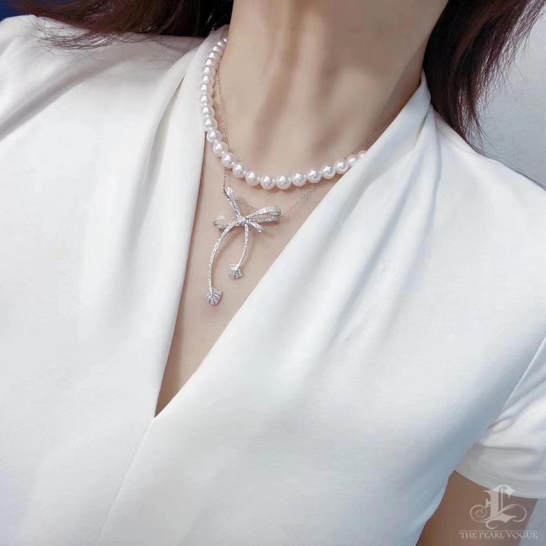 【Lustre Arc】Convertible PSL Certified Pearl Necklace 18K Diamond Pendant For Sale 5