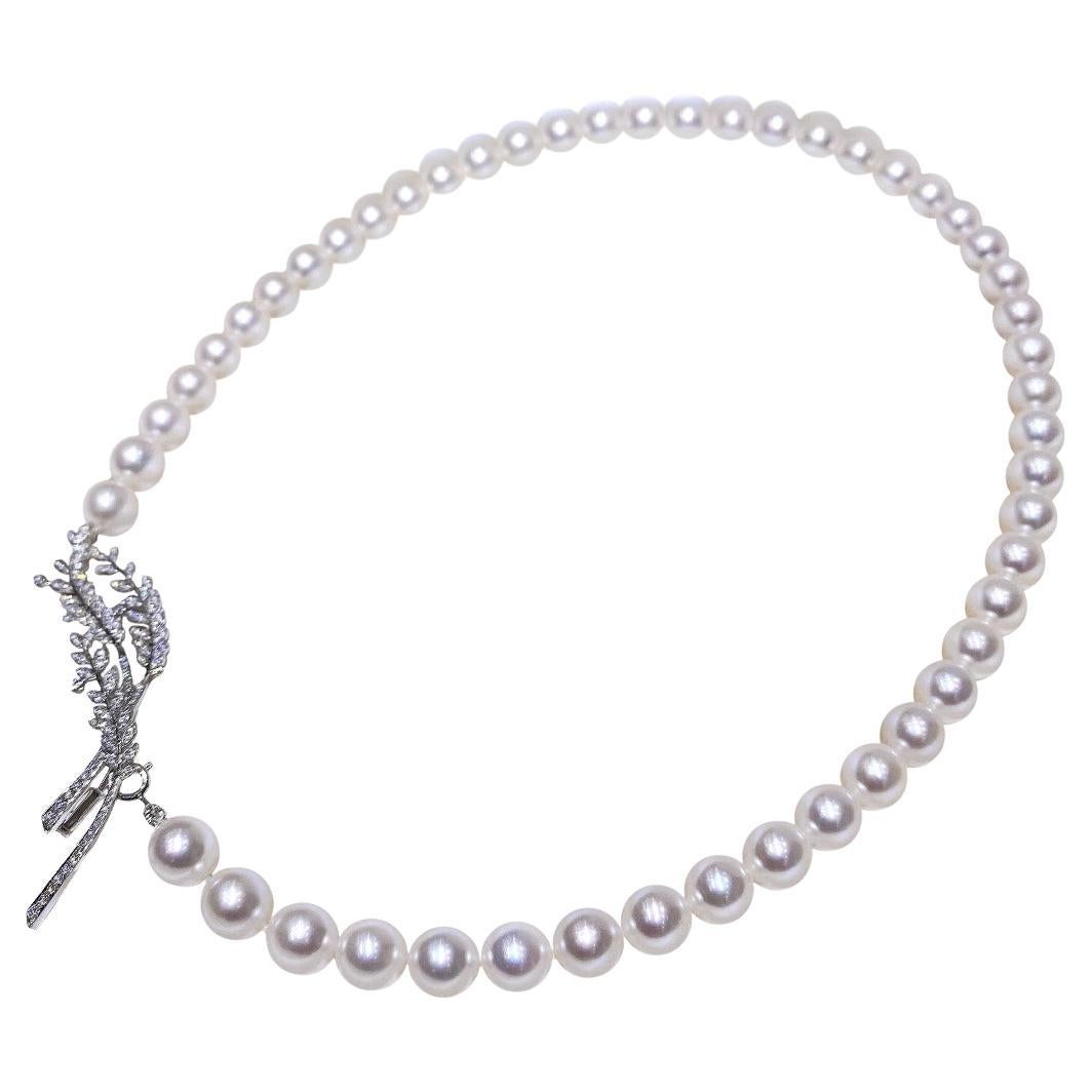 【Vine Symphony】PSL Certified Akoya Pearl Necklace with Detachable Diamond Clasp