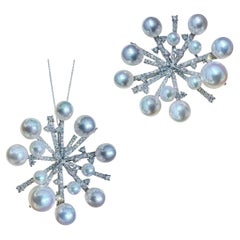 【Lustre Arc】Convertible Stellar Bloom Akoya Pearl Diamond Brooch Pendant