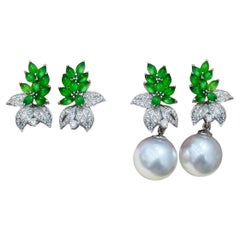【Jādora】Convertible Jade Bloom & South Sea Pearl Earrings