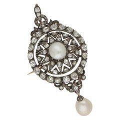 Convertible Victorian Pearl and Diamond Brooch Pendant in Silver on Gold