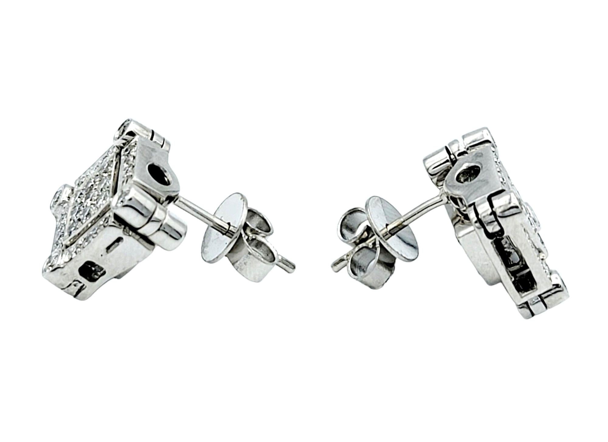 Convertible White & Blue Diamond 4 Way Stud and Dangle 14K White Gold Earrings For Sale 2