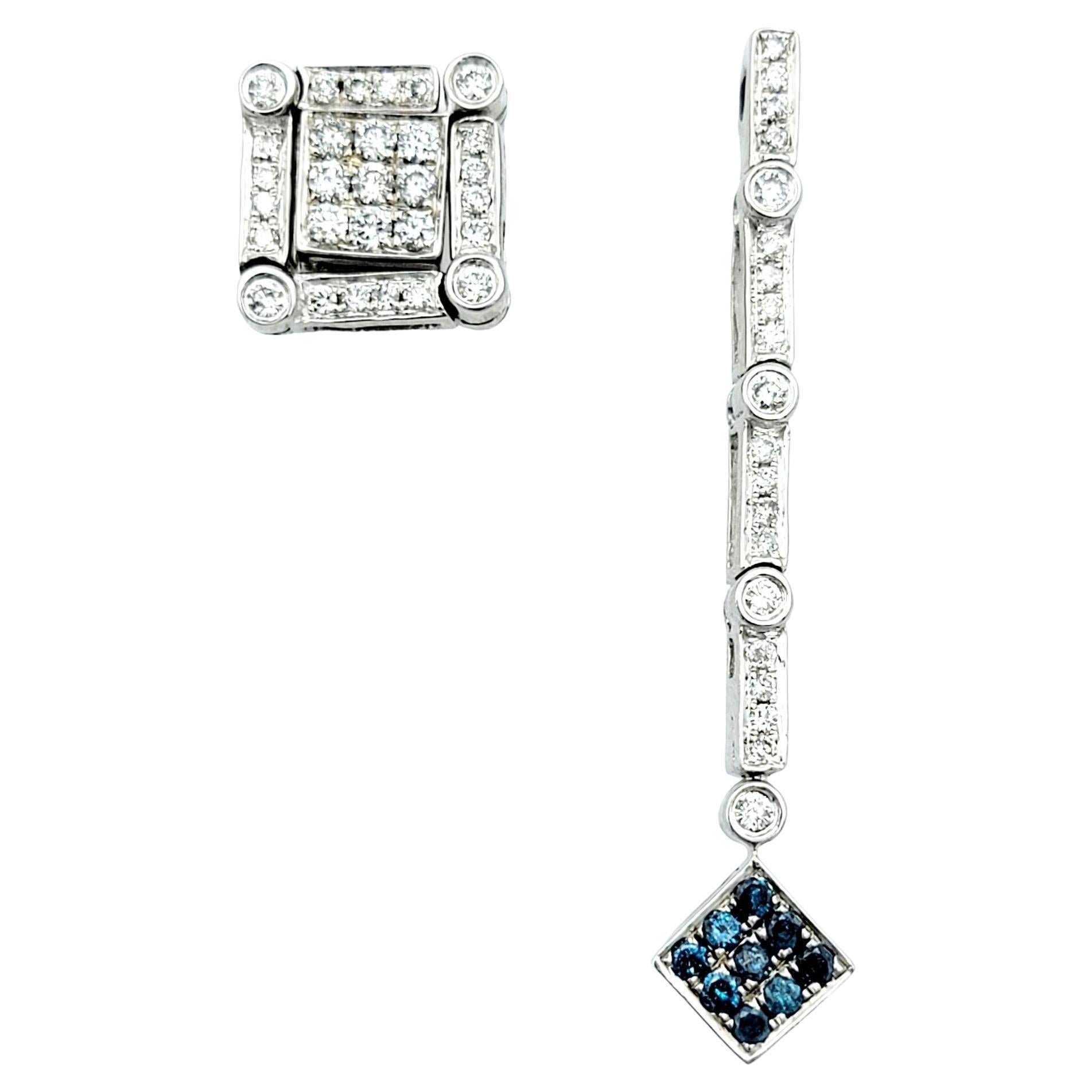 Convertible White & Blue Diamond 4 Way Stud and Dangle 14K White Gold Earrings For Sale