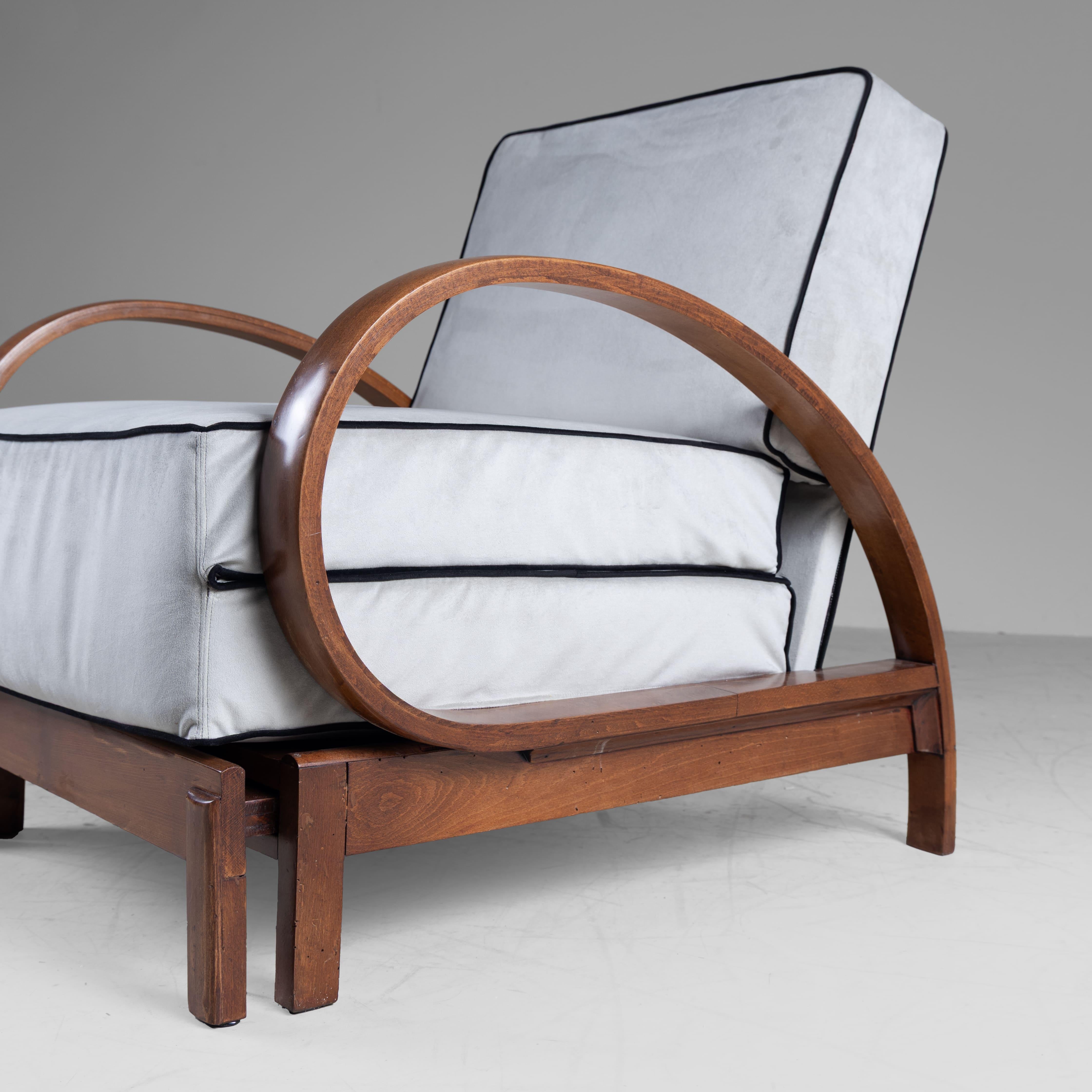 Verwandelbarer Sessel aus Holz und grauem Samt von Cerutti, Deco-Stil 1940 im Angebot 5