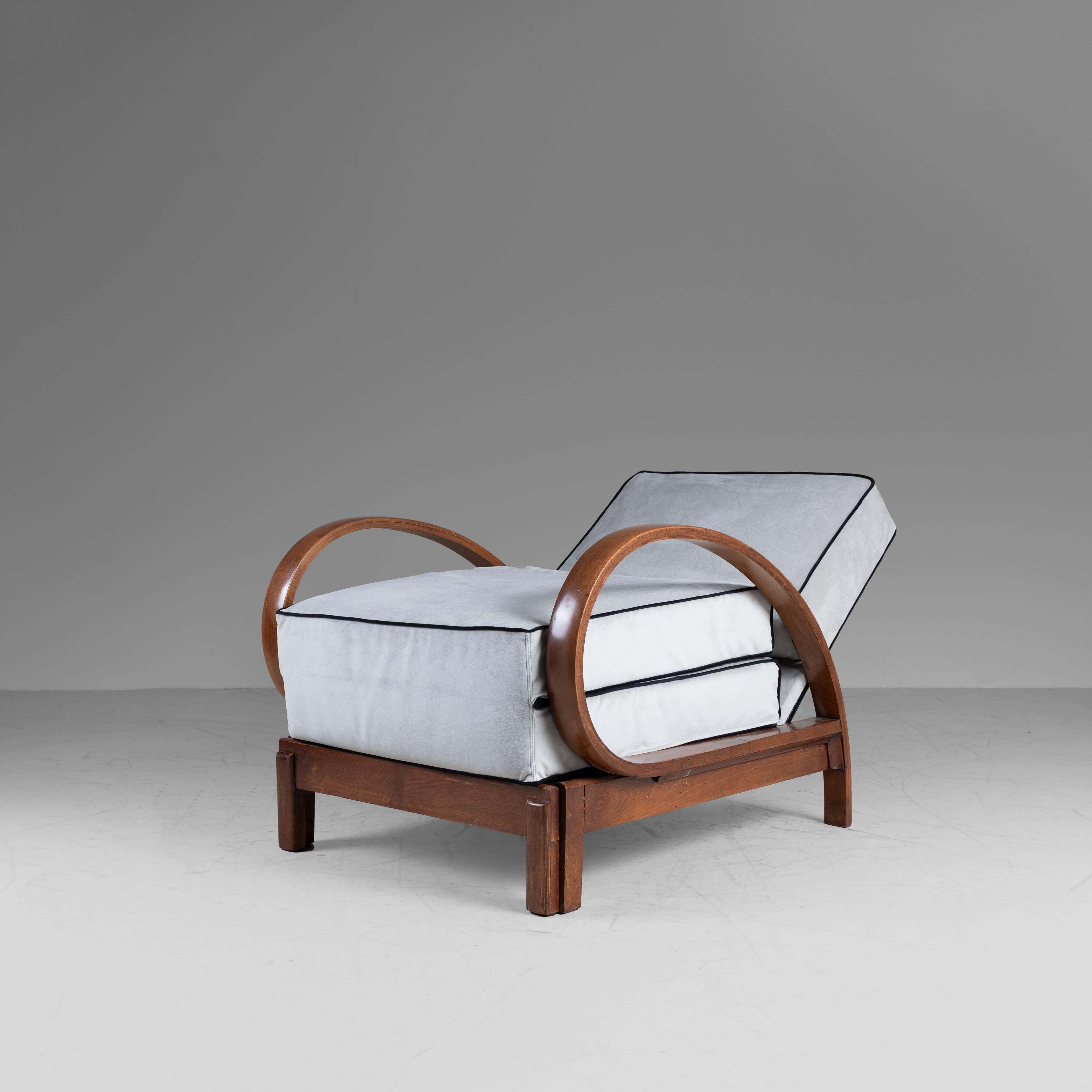 Verwandelbarer Sessel aus Holz und grauem Samt von Cerutti, Deco-Stil 1940 im Angebot 6