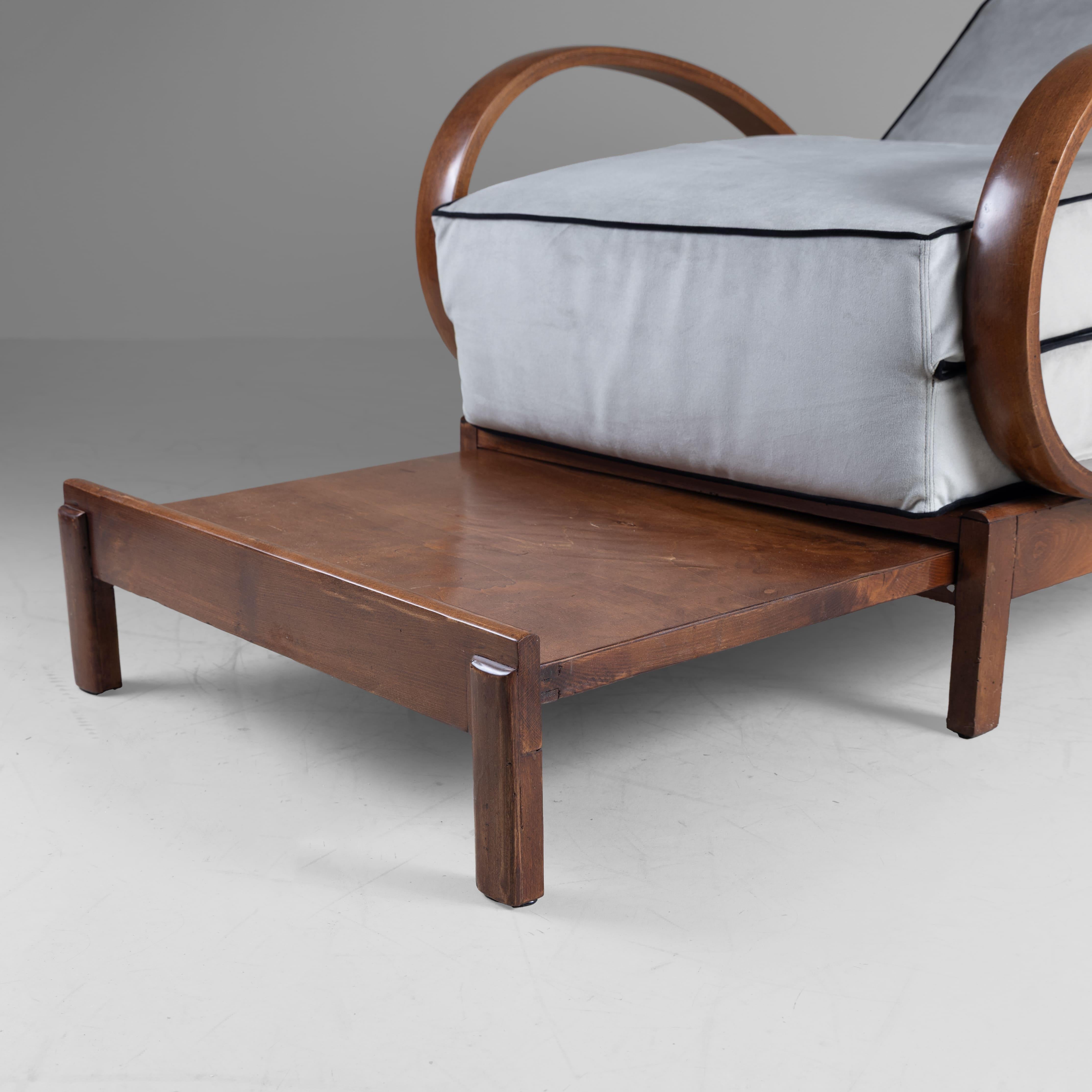 Verwandelbarer Sessel aus Holz und grauem Samt von Cerutti, Deco-Stil 1940 im Angebot 7