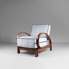 Fauteuil-lit convertible en bois et velours gris par Cerutti, style déco 1940