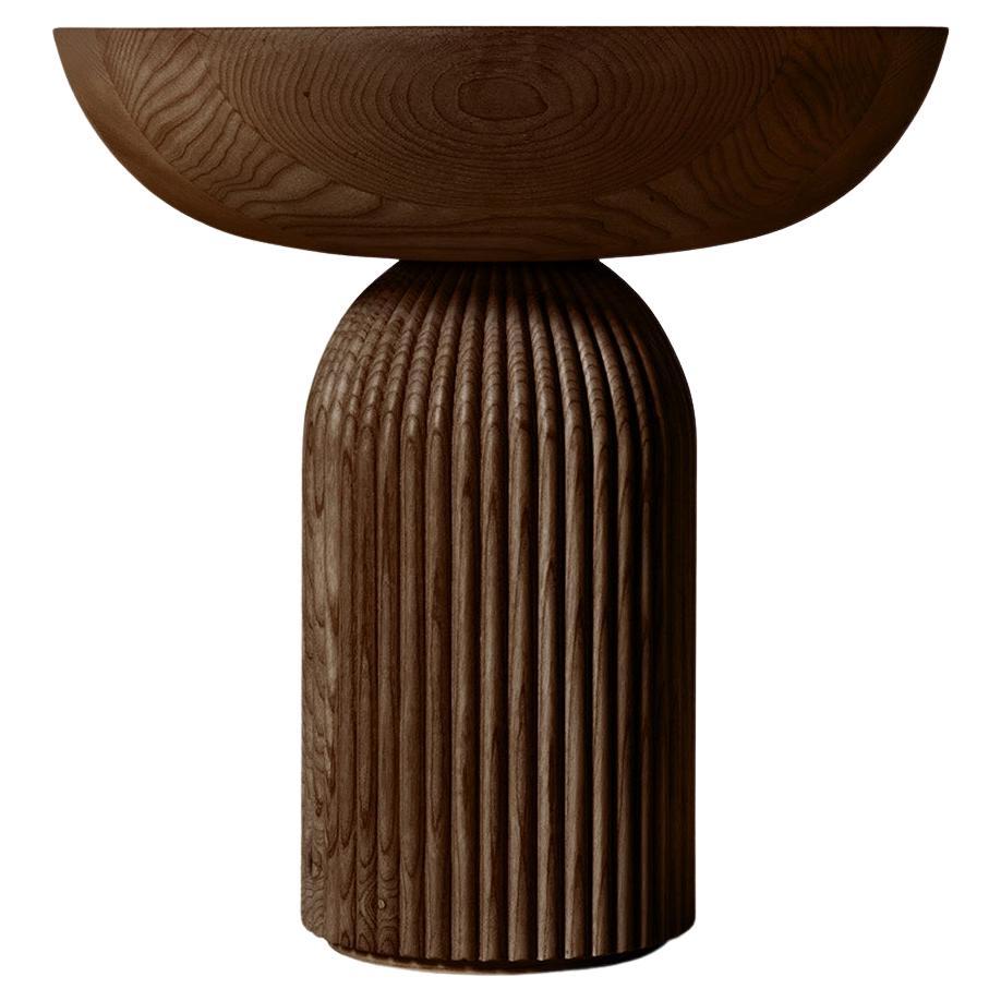 Table basse Convesso en bois massif, finition en frêne brun, contemporaine