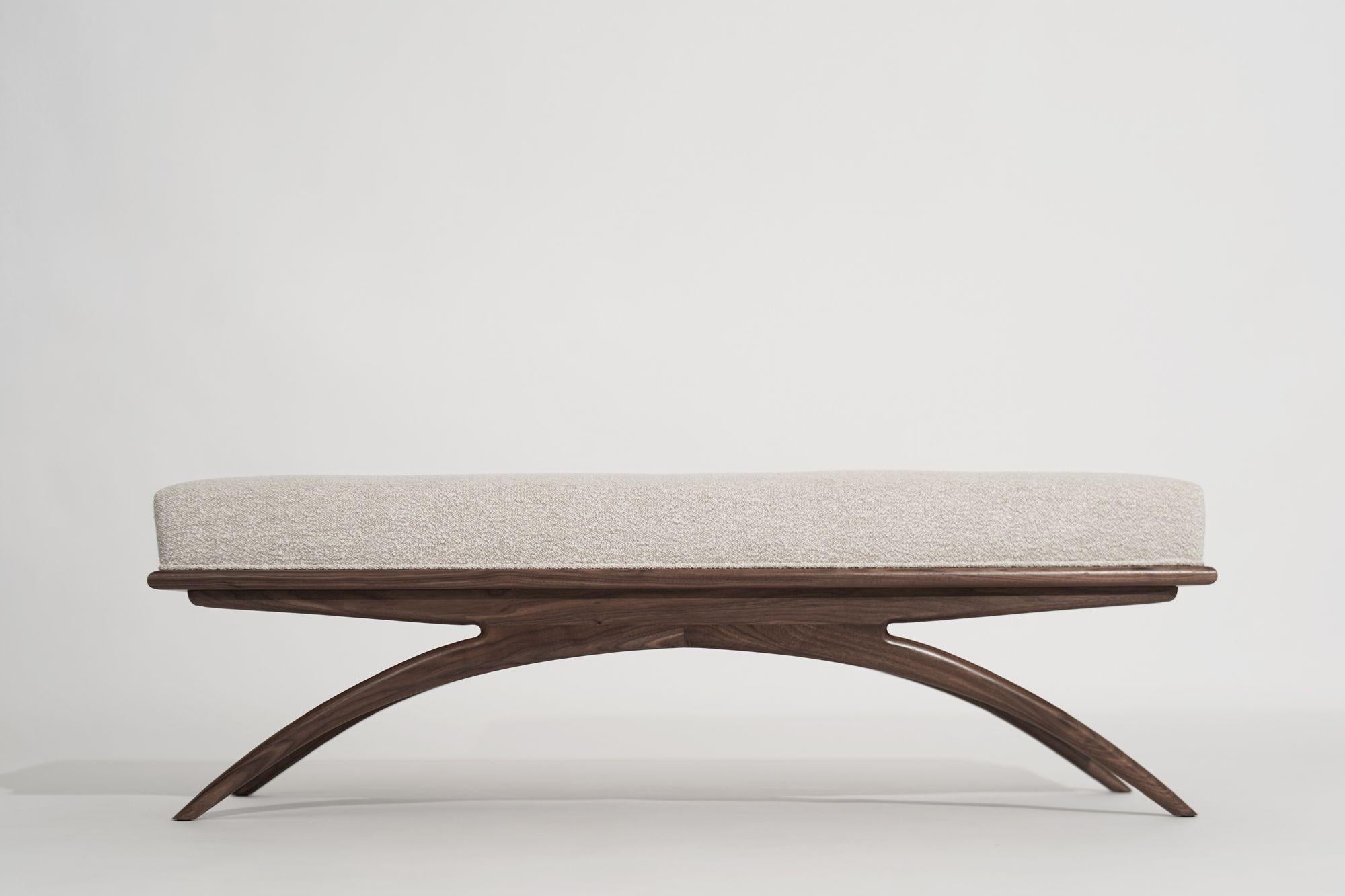 Mid-Century Modern Convex Bench Series 60 in Natural Walnut For Sale