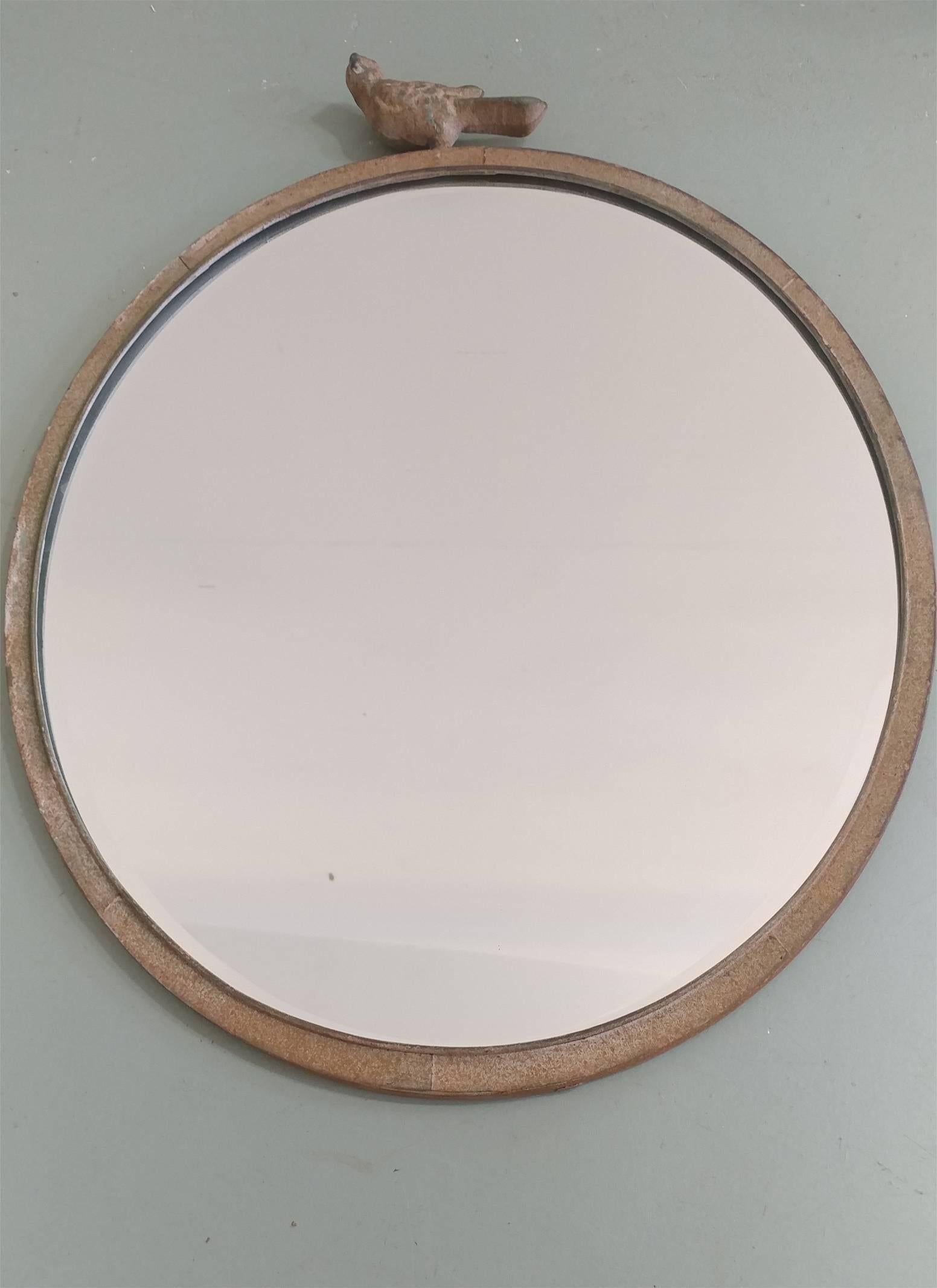 Mid-Century Modern Convex Beveled Mirror in the Manner of Diego Giacometti, Offered by LaPorte