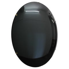 Orbis Convex Black Round Frameless Elegant Mirror with Brass Clips