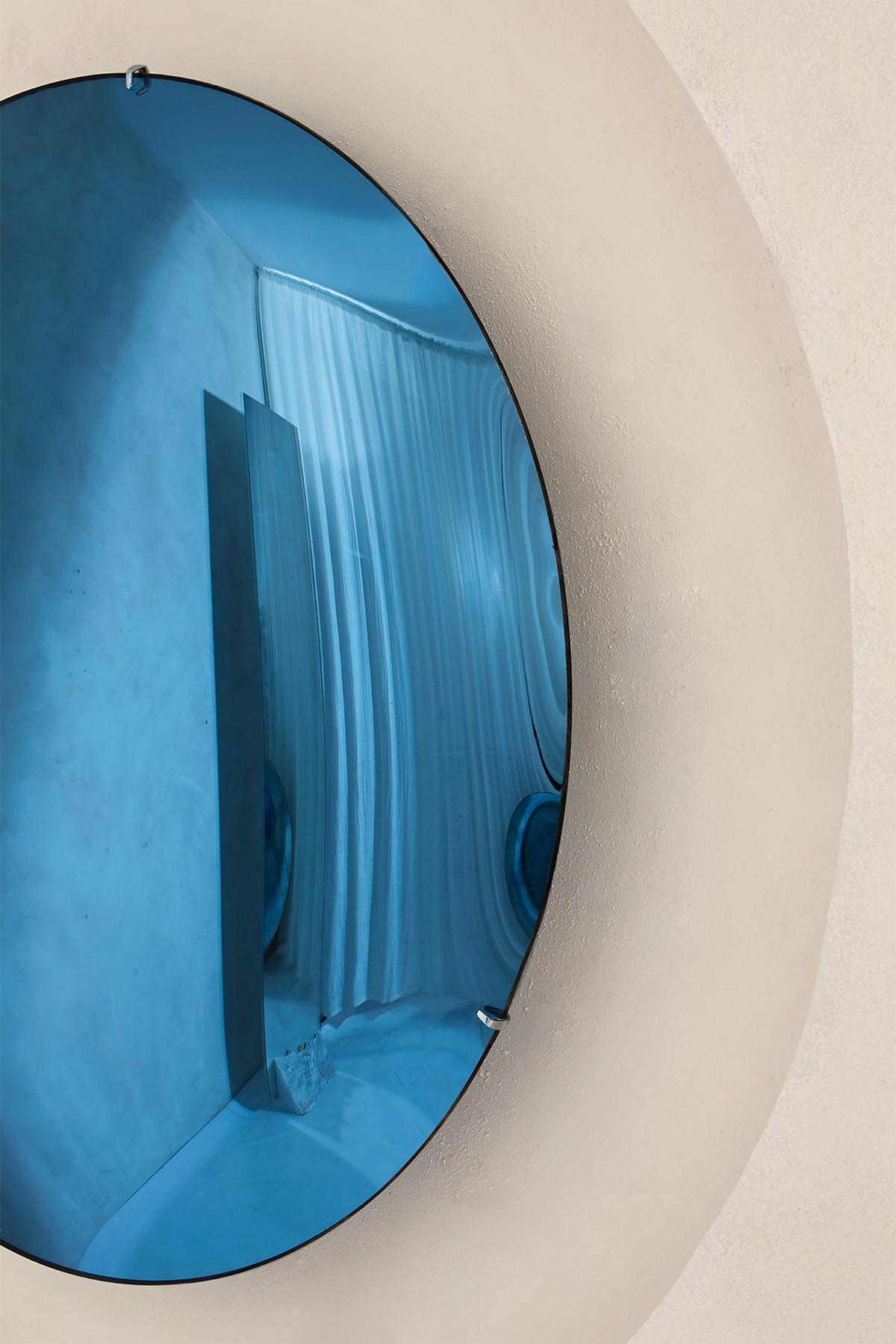 Post-Modern Convex Dark Blue Mirror by Homa For Sale